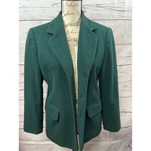 Norm Thompson Petite Dark‎ Green Wool Blend Blazer Jacket Size 8P